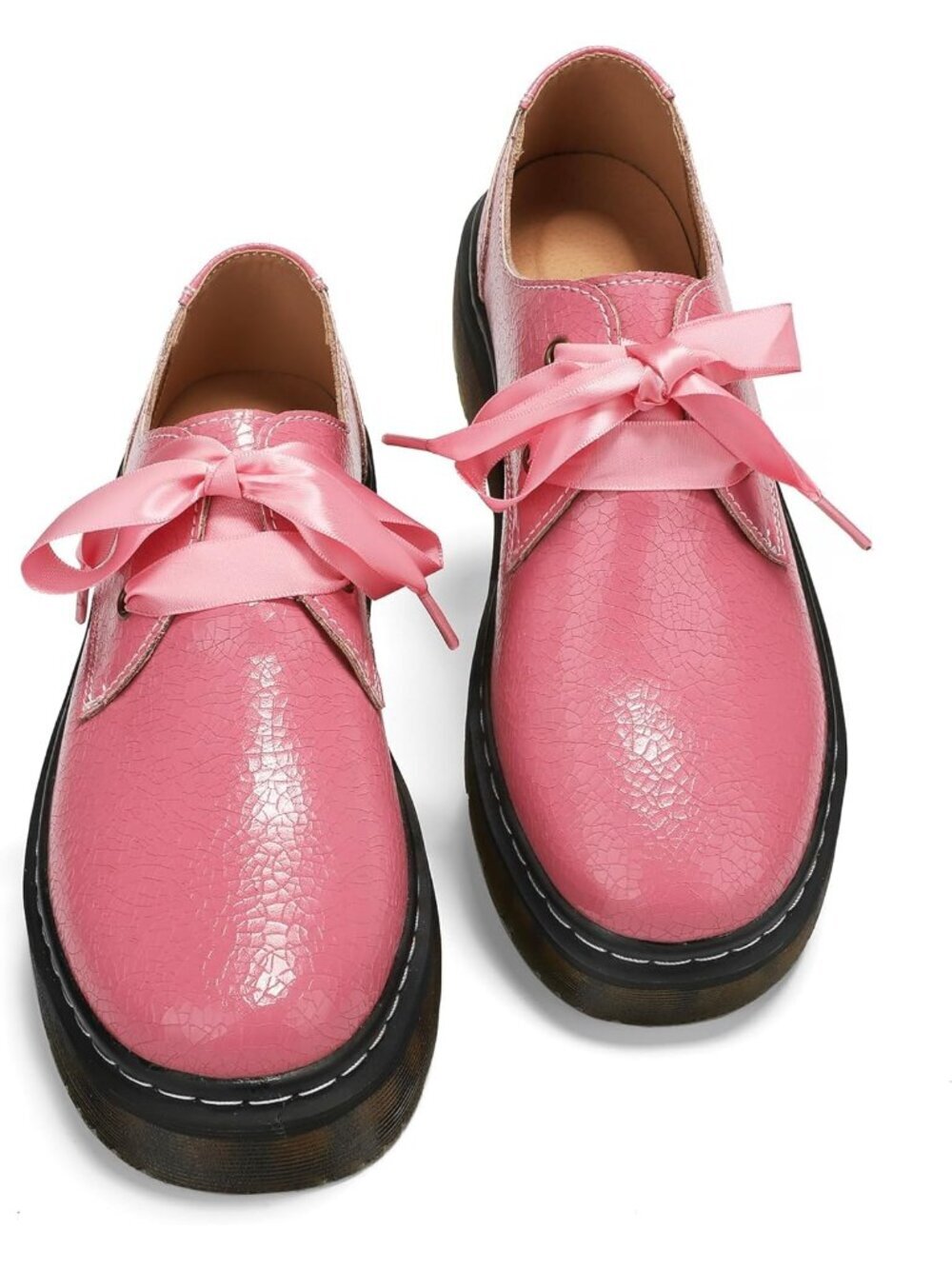 Women’s Pink-croco Lace-Up Platform Chunky Loafers Office Dress Shoes